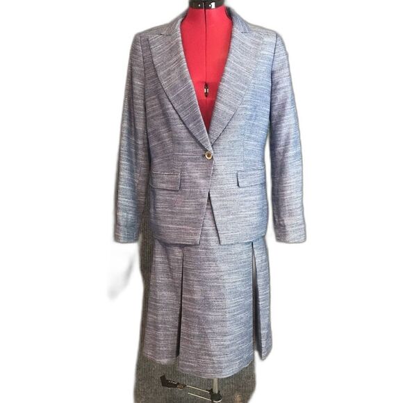 Tommy Hilfiger Skirt Suit Women Size 10 Blue Tweed 2-Piece Set Blazer & Skirt - Picture 2 of 10